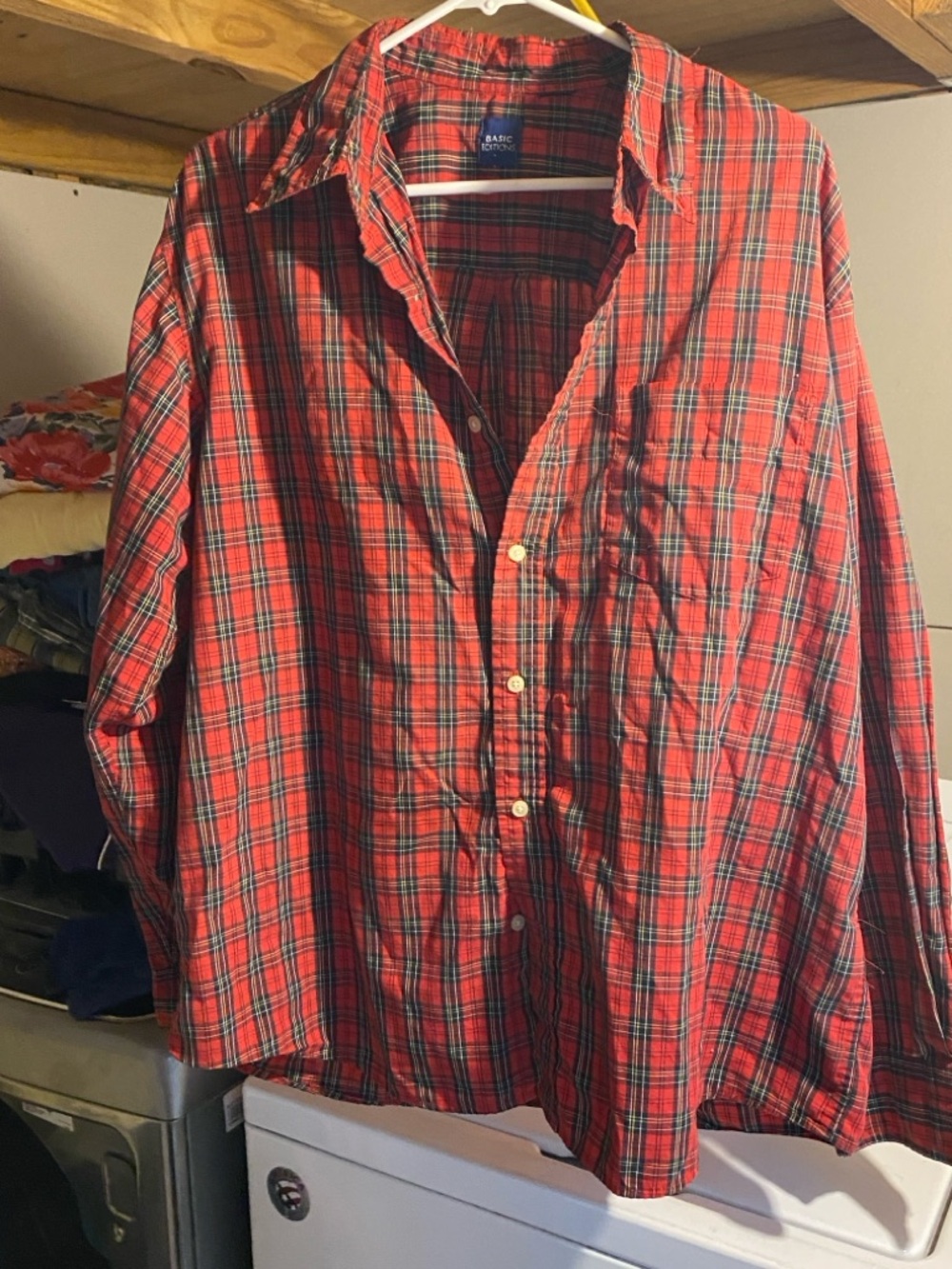 Basic Editions Red and Black Plaid Button-Down Shirt